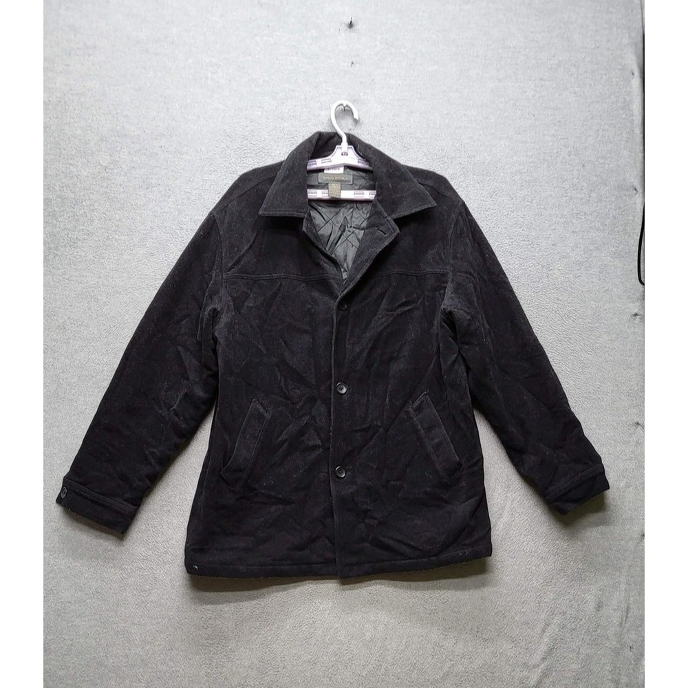 Banana Republic Men Jacket M Black Fibers Other Wool Button Quilt Lined